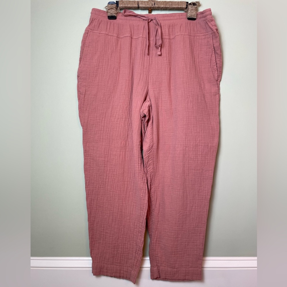 Like New 100% Cotton Relaxed Tie Waist Pants Dusty Rose Brown Large - Picture 2 of 12